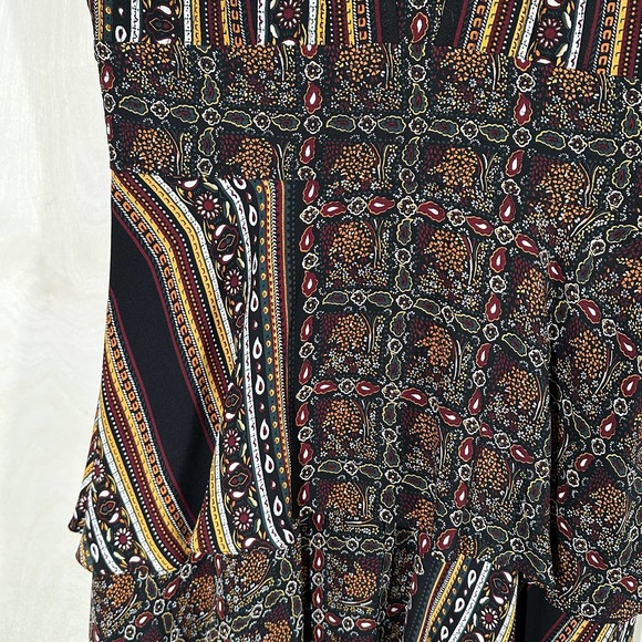 A.L.C. Hayley Tiered Silk Scarf-Print Midi Dress SZ 4 Black Brown Gold - Picture 6 of 13